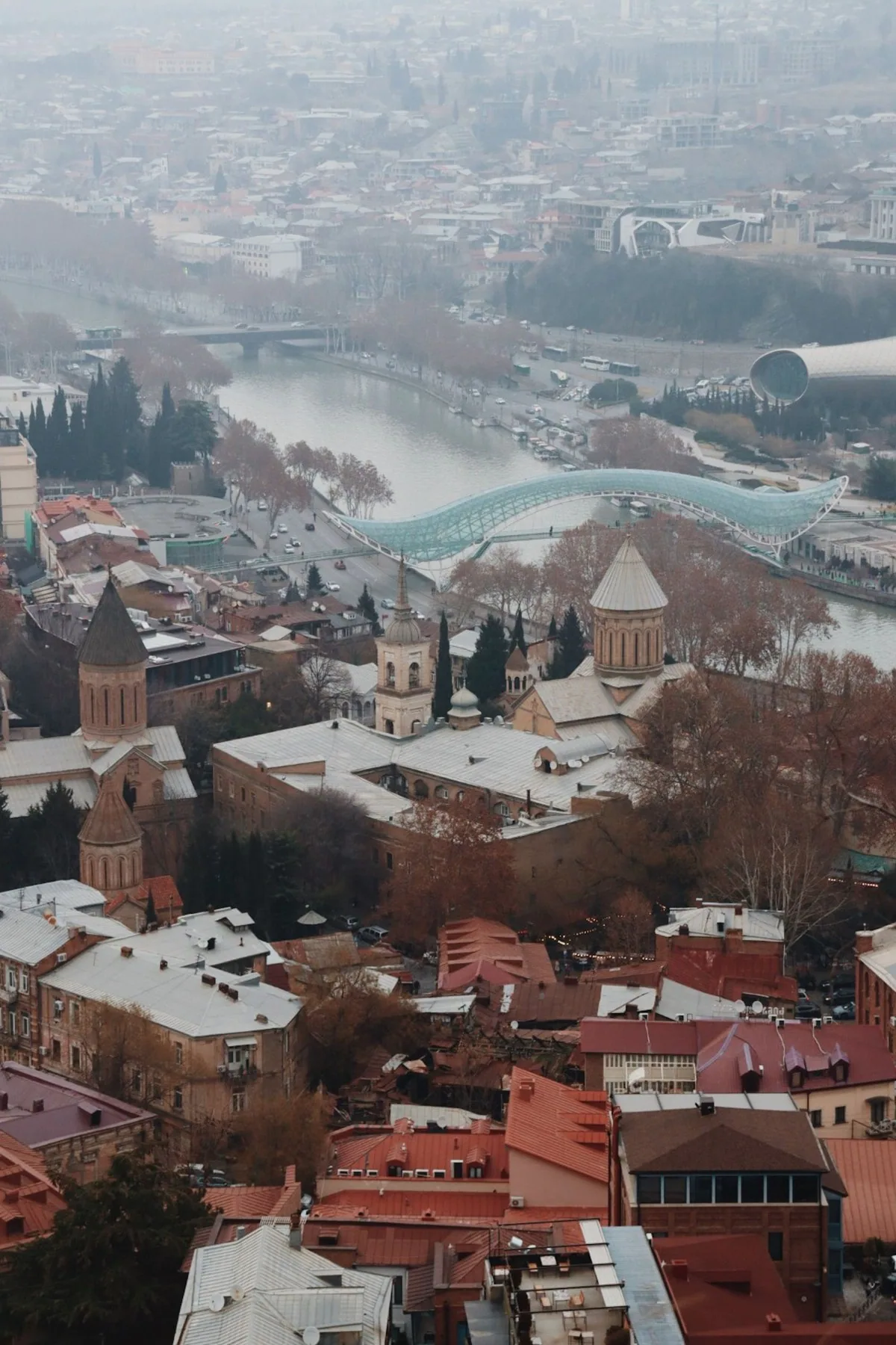 Tbilisi and the Bridge of Peace viewed from above