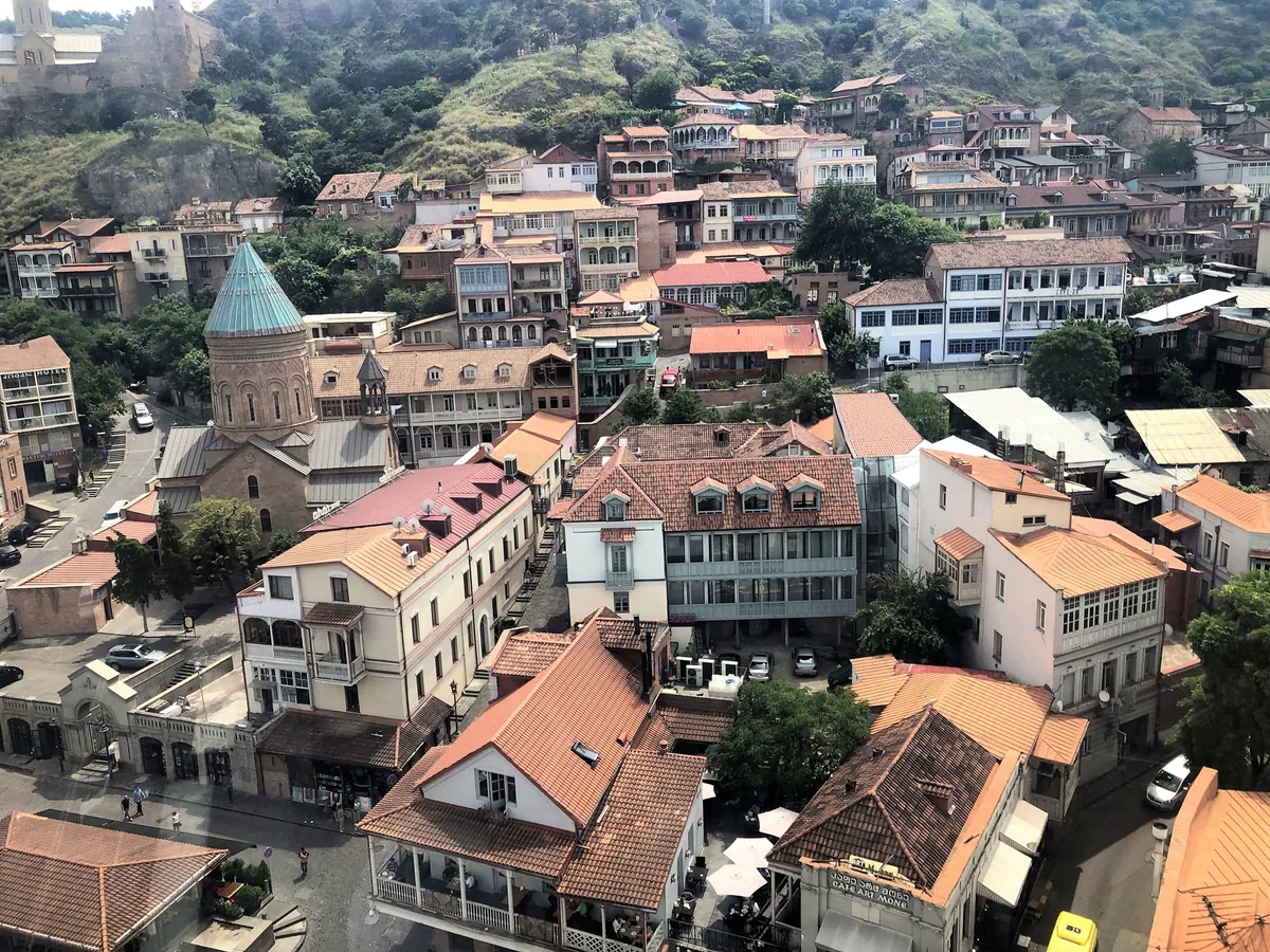Colourful hillside buildings and churches in Old Tbilisi